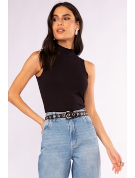 BLUSA SM GOLA ALTA RIBANA CANELADA PRETO