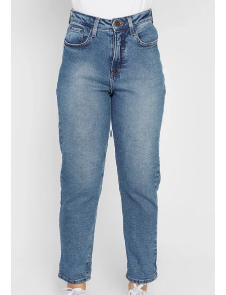Short Jeans Feminino Mom Cintura Super Alta com Bolsos e Elástico Azul Médio