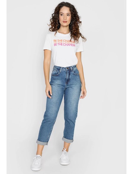 Calça Jeans Mom Super Alta com Elástico Cós