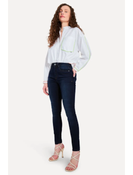 CALCA REVERSA FEM JEANS MIDI RISE SKINNY BASIC INDIGO