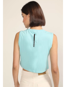 REGATA CKJ FEM CROPPED LOGO PALITO AZUL AGUA